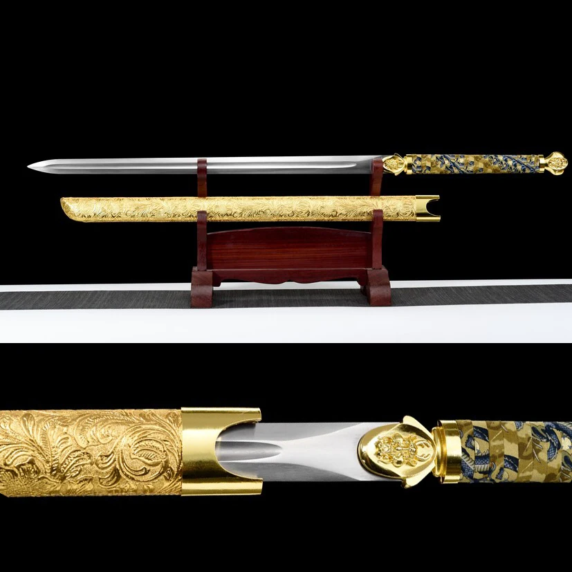 

110cm Medieval Real Steel Kung Fu Real Sword Japanese Ninja Golden Dragon Sword Battle ready sharp weapon katana