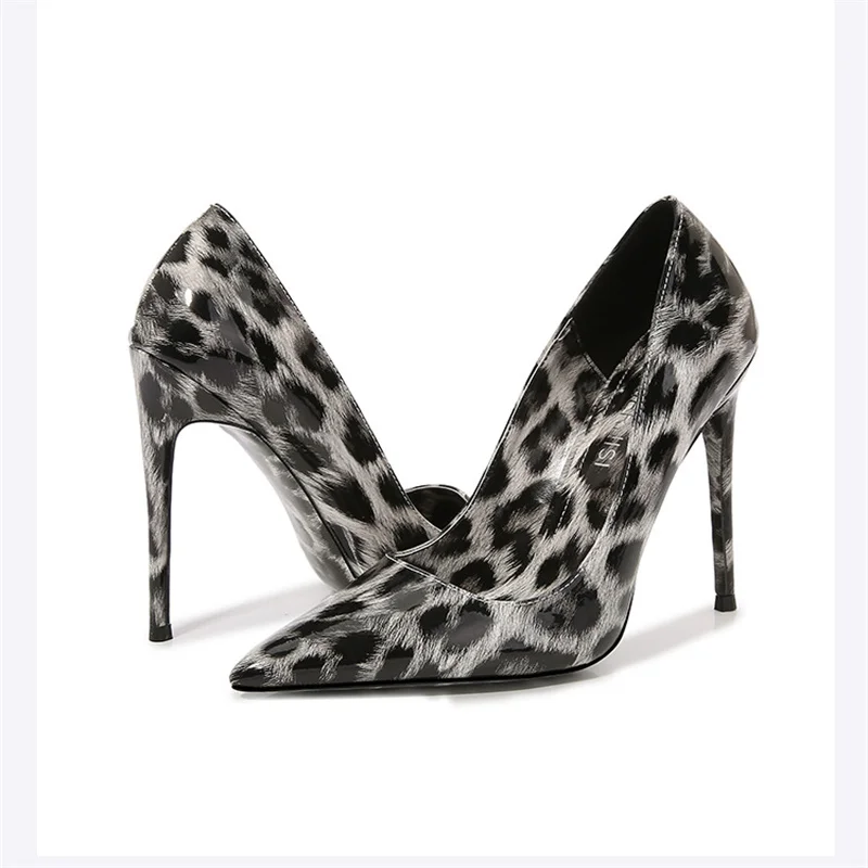 New Leopard Print Pointed High Heels Pumps12CM High Heels Large Size Style Sexy Luxury Fashion Party OL Shoesc Sizes 35-46 2