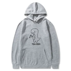 Tea Rex Dinosaur Coffee Print Casual Hoodie for Men - Spring and Autumn Collection (GRAY)