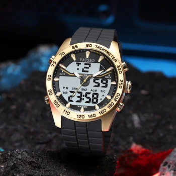 YATSSO Men's Hybrid Watch - Blue LED Light Dual Movement (Quartz+Digital) Silicone Band Alloy Case 3ATM Splash Proof
