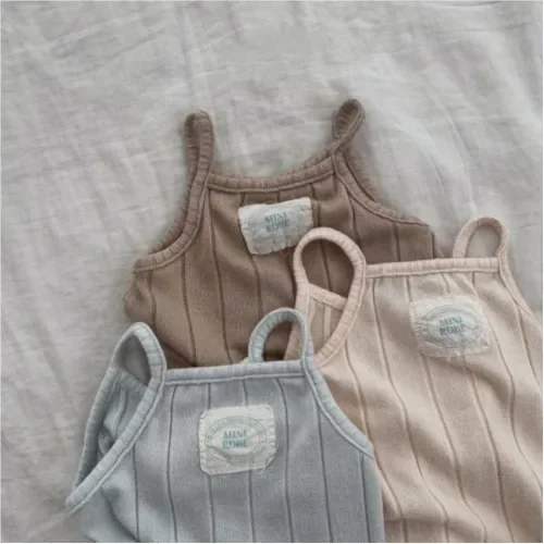 

2023 Korean Summer Infant Boy Romper Cotton Muslin Solid Jumpsuit Patchwork Stretch Sleeveless Vest Toddler Bodysuit For Newborn