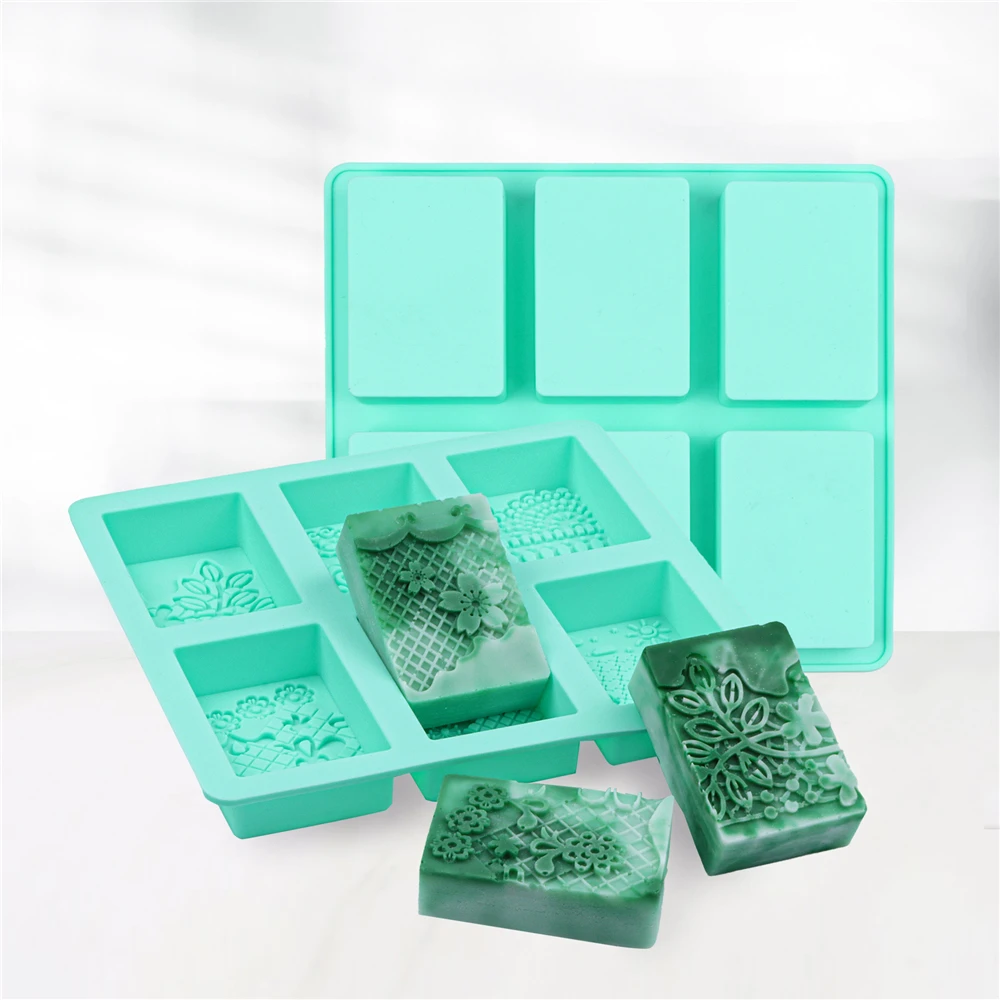 6-Cavity Silicone Soap Molds with Mixed Lace Patterns for DIY Soap Making Decor Crafts