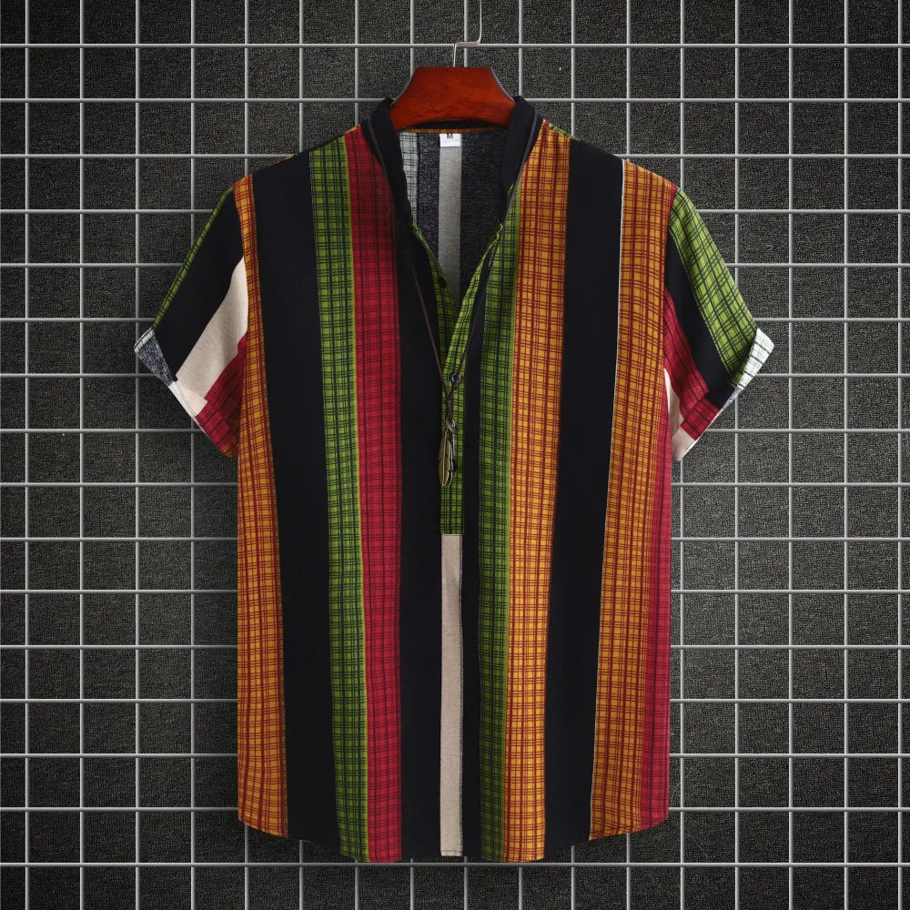 

Men's Casual Stylish Short Sleeve Button-Up Striped Dress Shirts Linen Shirt Beach Yoga Work Fashion Shirts for Men