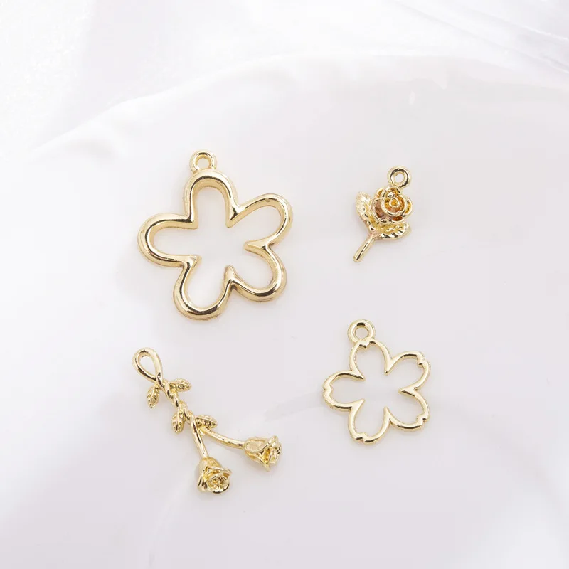 

10pcs Gold Color Pendant Charms Flower Hollow Pendant Base for Handmade Necklace Earrings Accessories Diy Jewelry Making Finding