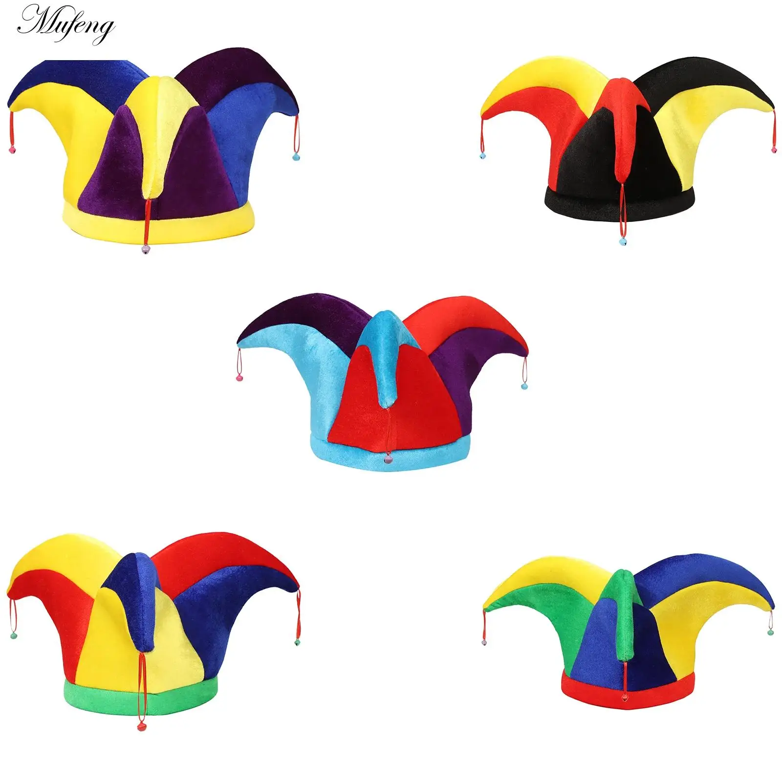 Colorful Clown Hat For Boys Girls Adult Funny Clown Cap with Bells Costume Accessory for Theater Show Themed Party Cosplay Props cosplay hat cosplay prop accessories
