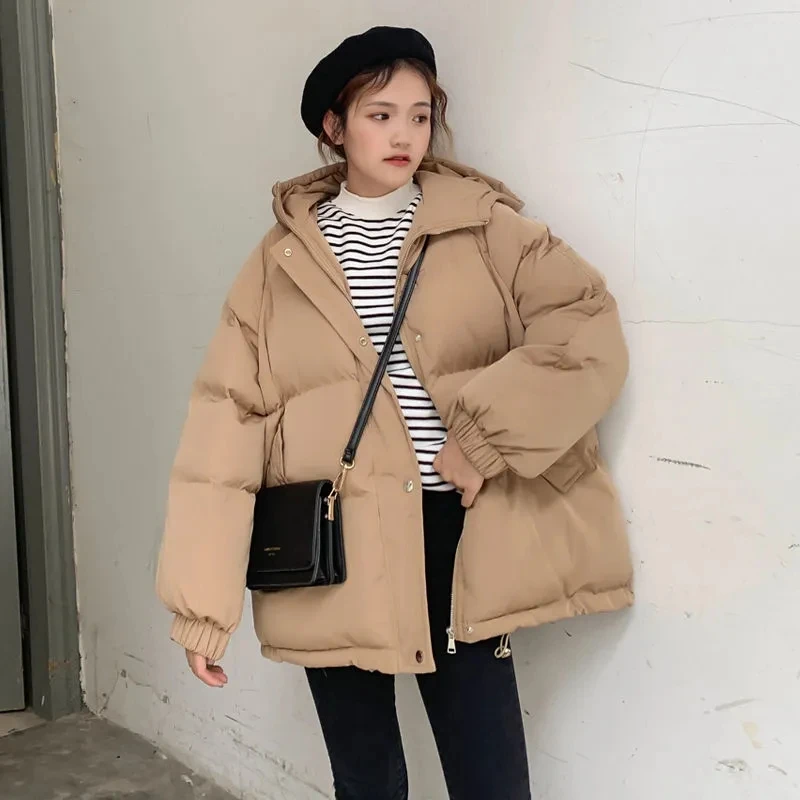 

2023 New Women Short Jacket Winter Parkas Thick Hooded Cotton Padded Jackets Coats Female Loose Puffer Parkas Oversize Outwear