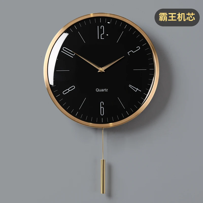 Gold Pendulum Metal Wall Clock Black  