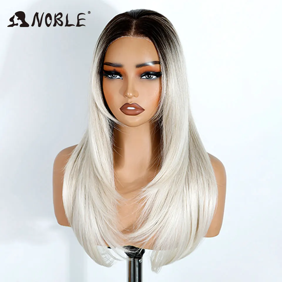 Noble Synthetic Lace Front Wigs For Women Straight Pre Plucked Layered Wig 13x3 Frontal Wigs Ombre Blonde White Cosplay Lace Wig