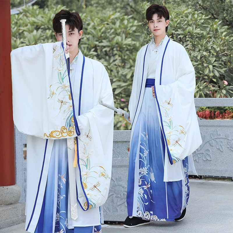Chinese Hanfu Men Ancient Traditional Embroidery Hanfu Folk Dress Han Dynasty Oriental Clothing Halloween Cosplay Costumes