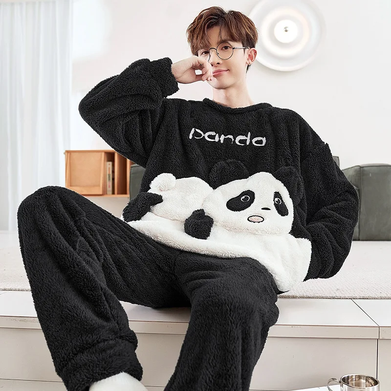 Winter Warm Long Sleeved Men's Pajamas Sets Loungewear Male Pajama Set Cartoon Sleepwear Suit Homewear Plus Size XXXXL