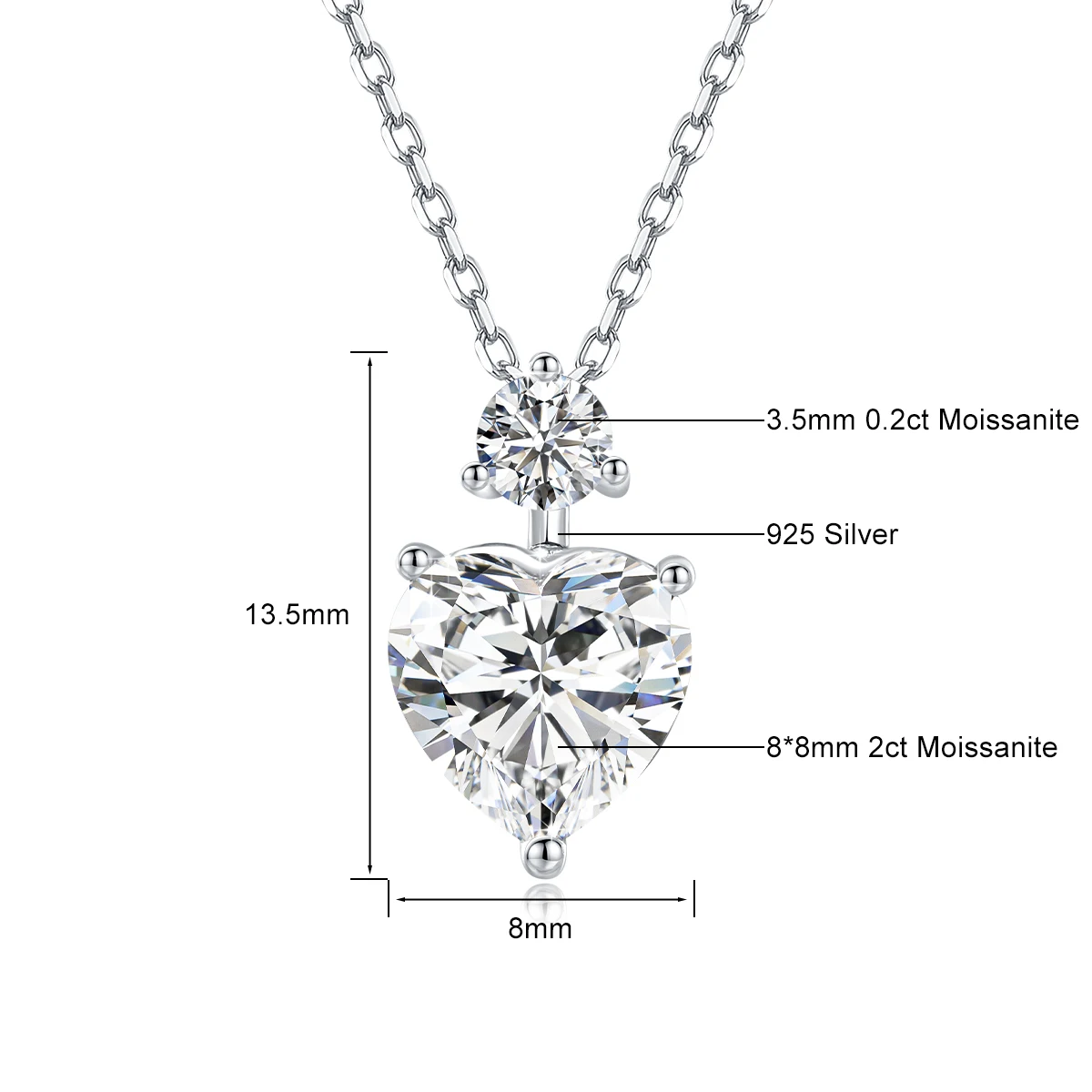 925 Sterling Silver Heart Moissanite Necklace D VVS1 Excellent Cut Diamond Pendant Fine Jewelry Gift for Women Valentine’s Day