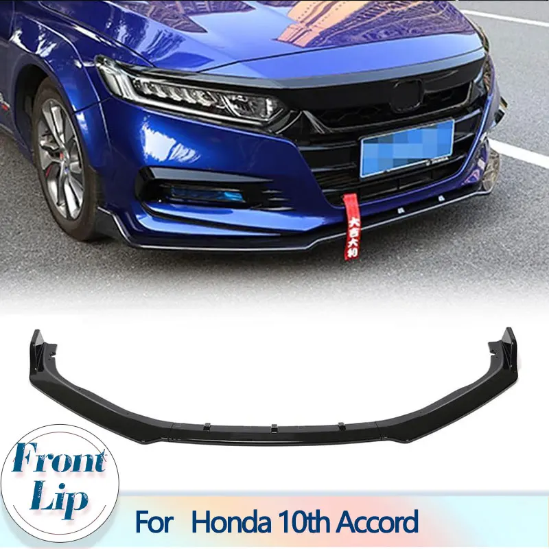 

Car Front Bumper Lip Spoiler for Honda 10th Accord 2018-2021 ABS Gloss Black Racing Front Lip Chin Apron Protector Splitters