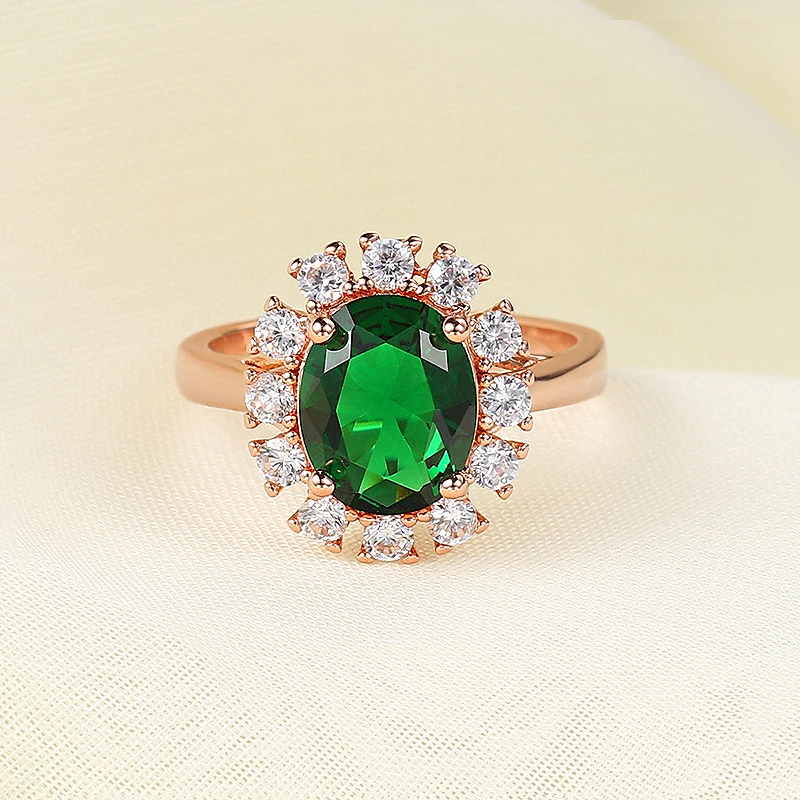 Vintage 585 Rose Gold Color Green Round Green Crystal Rings For Women Elegant Wedding Engagement Ring Crystal Anel Kr013