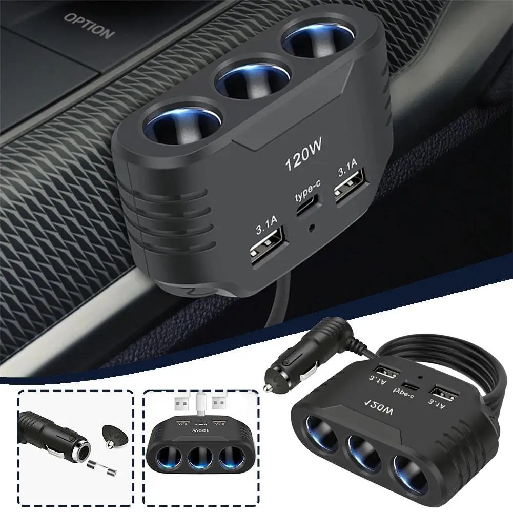 ABS 3 in 1 Dual USB Car Charger Splitter for GPS Dashcam