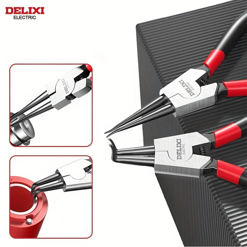 Universal Pliers DELIXI ELECTRIC 5-inch Card Spring Pliers Chrome Vanadium Steel Automatic Rebound Pliers Inner Outer Bending Manual
