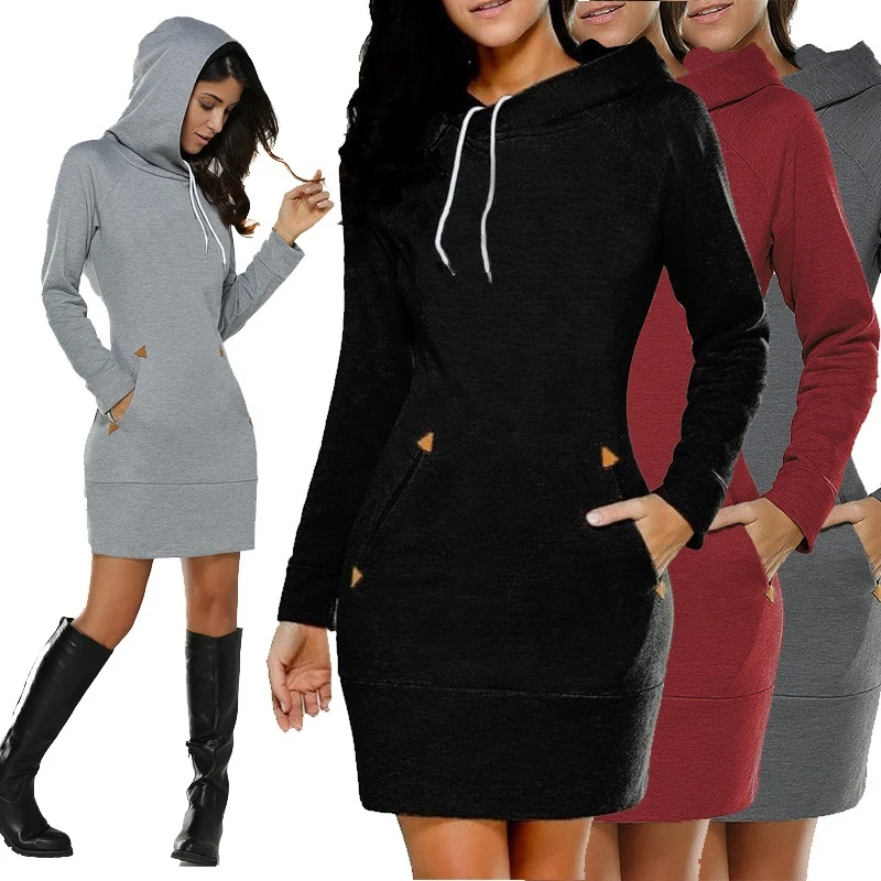 New Fashion Women's Hooded Dresses Women Casual Long Sleeve Pullover  Sweater Slim Type High Collar Dress Hoodie Sweatshirt 2022 - AliExpress