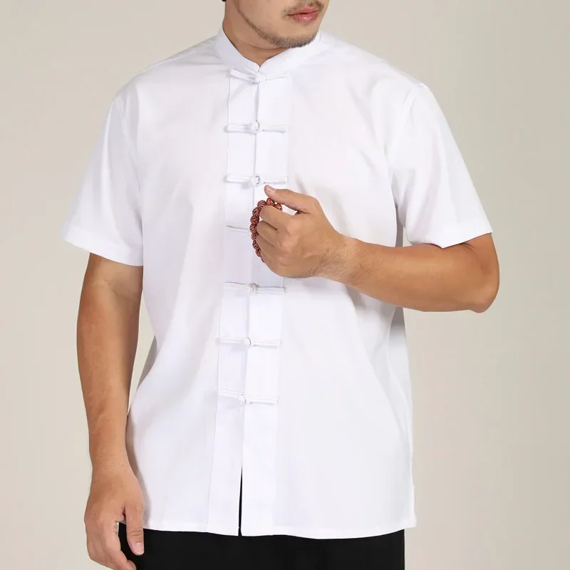 

Men Shirt Mandarin Collar Oversize Short Sleeve Summer Plus Size 6XL 7XL 8XL 10XL Chinese Style Formal Black White Casual Retro