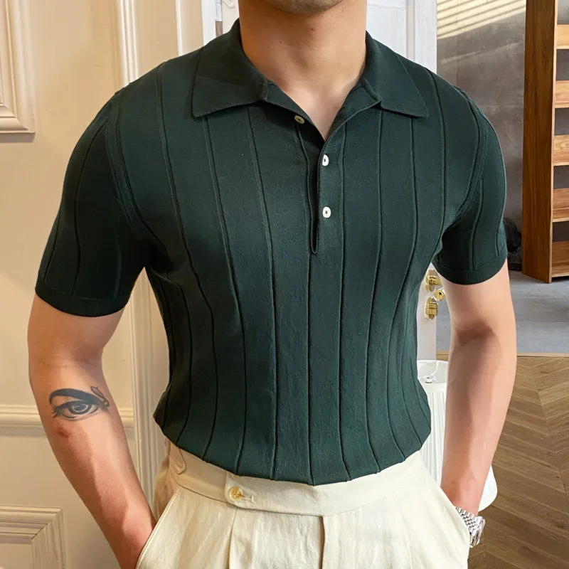 2025 Striped Polo Shirt Men's Short Sleeve Summer Breathable