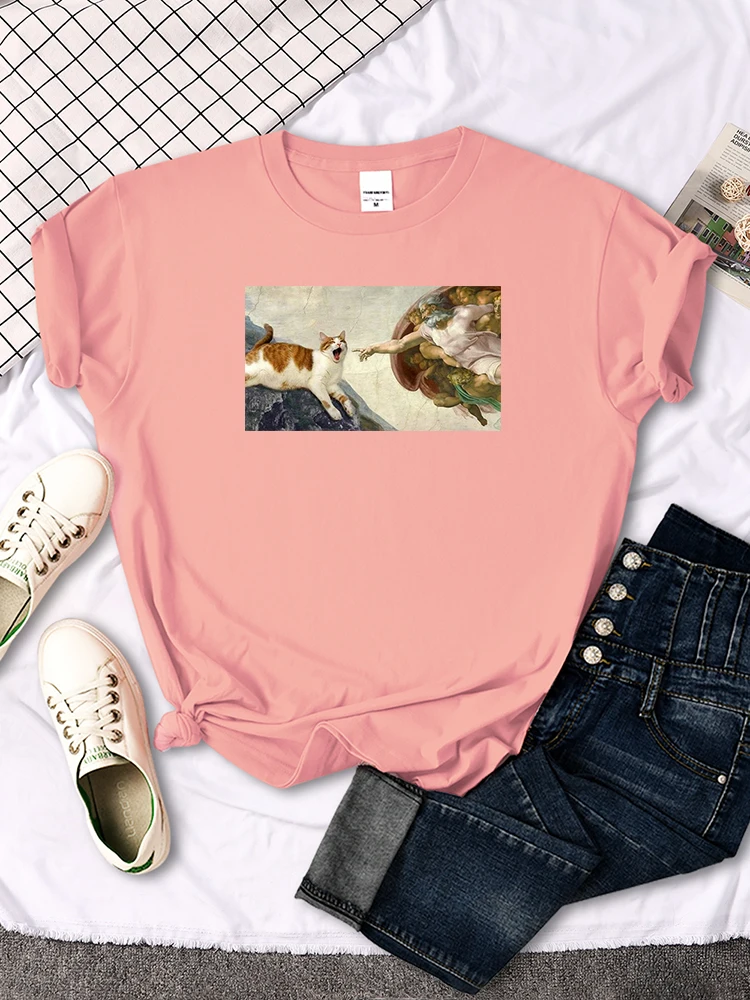 Funny Cute Cat Cartoon Image Printing T-Shirt For Women Harajuku Gothic Woman Tshirt High Quality Punk Style Women Clothing