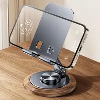New Professional Walnut Base Phone Holder Folding 360° Rotating Tablet Stand Metal Universal Cell Phone Bracket Live Streaming