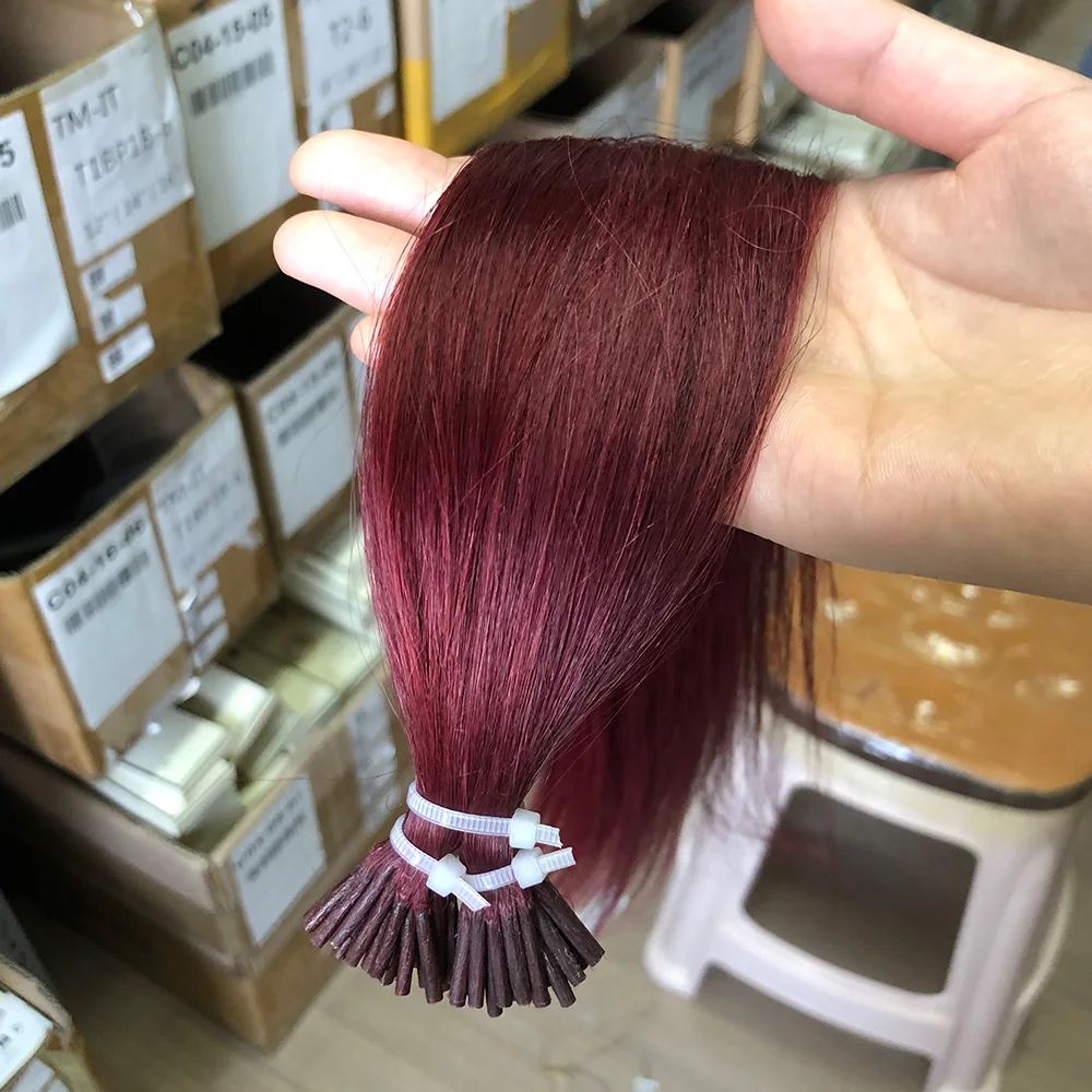 Burgundy I Tip Microlink Hair Extensions Real Human Hair 50strand Capsule Keratin Natural Fusion Micro Ring Human Extension
