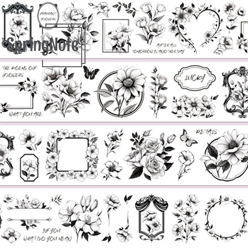 2m/Roll Monochrome Butterfly Flower PET Tape Masking Tape For Sticker Scrapbooking Journal Card Making Stationery 5