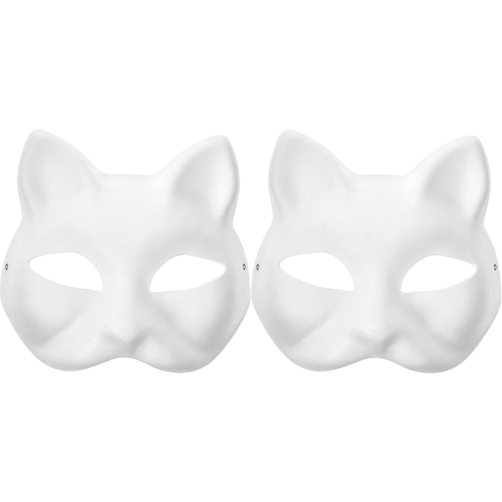 

2 Pcs Clothing DIY White Paper The Mask Fox Masquerade Masks Halloween Cat Blank Child