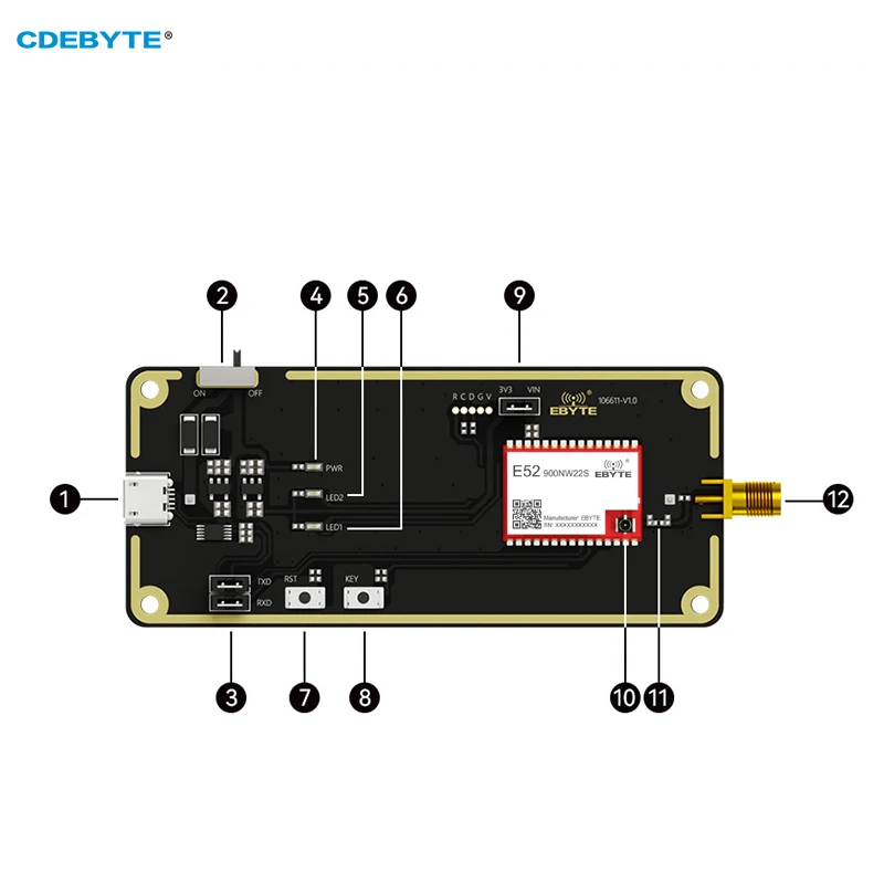 22ss Theory Bray LS Connect JSY 黒　M LoRa Mesh Wireless Module Test Board CDEBYTE E52-900NW22S-TB