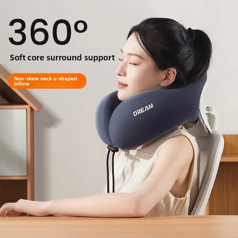 Memory Foam U-Shaped Neck Pillow for Travel & Airplane - Ergonomic Cervical Support Pillow with Portable Design Washable Cover