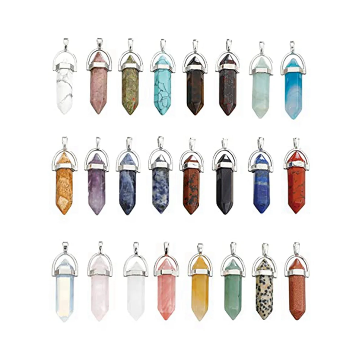 

24Pcs Random Color Healing Crystal Pendant for Women Natural Chakra Quartz Stone Charms Hexagonal Gemstone Bulk