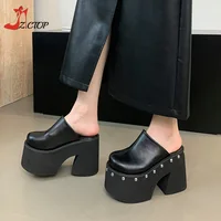 Women's Platform Sandals Black Gothic Closed Toe Chunky High Heels Slippers Rivet Slip On Y2k Punk Shoes Women Summer Size 41 42 - Image 4
