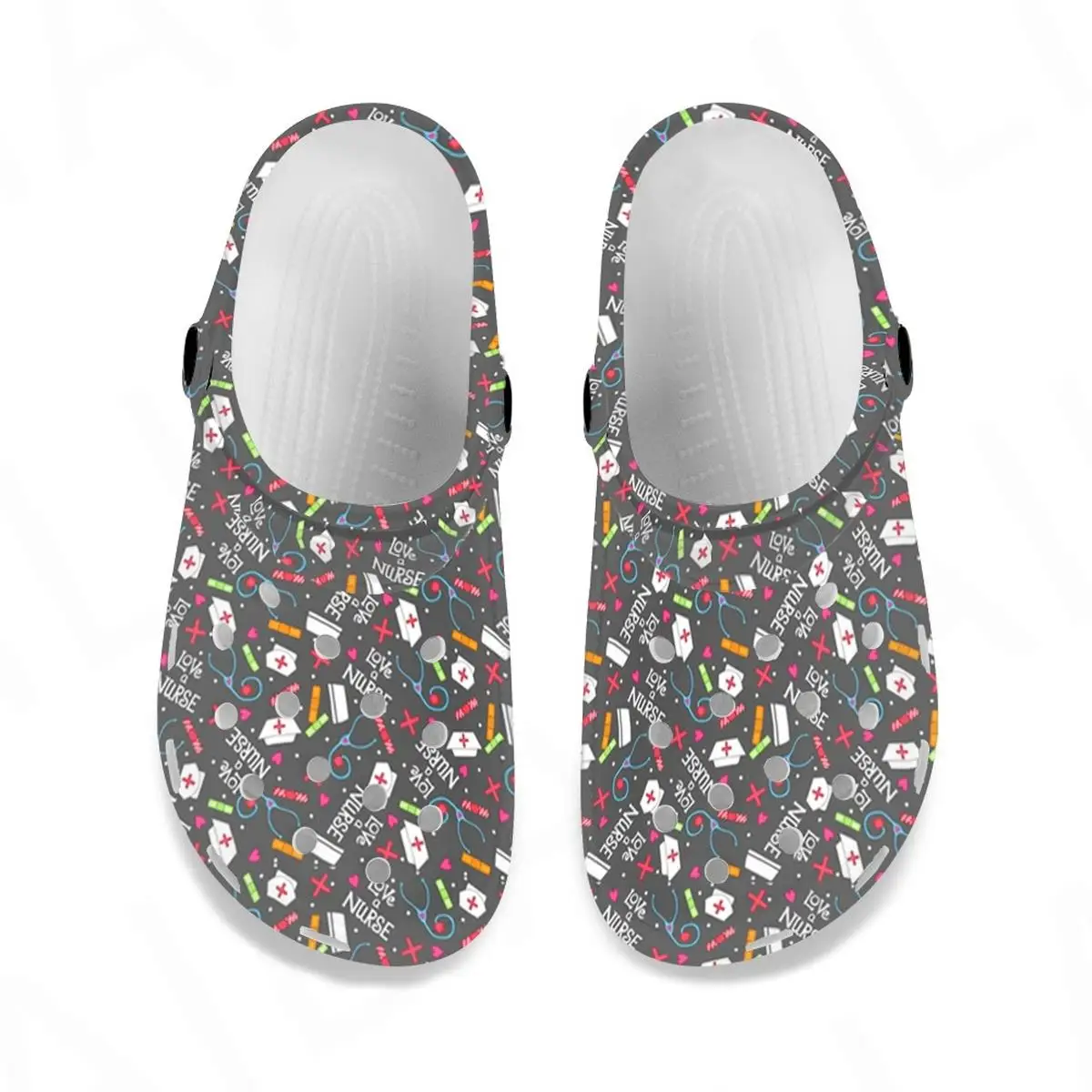 Ladies Casual Cozy Sandals Summer Nurse Cap Print Lightweight EVA Soft Flat Shoes Non-Slip Home Travel Beach Slippers Clogs