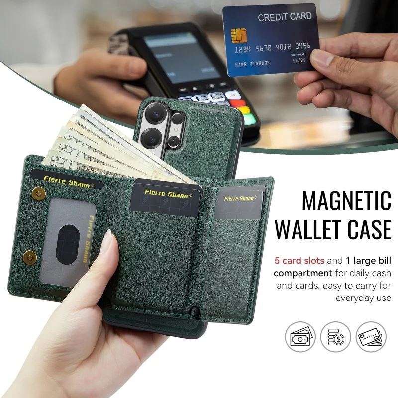 Luxury Leather Wallet Phone Case with Magsafe Card Holder Cover
