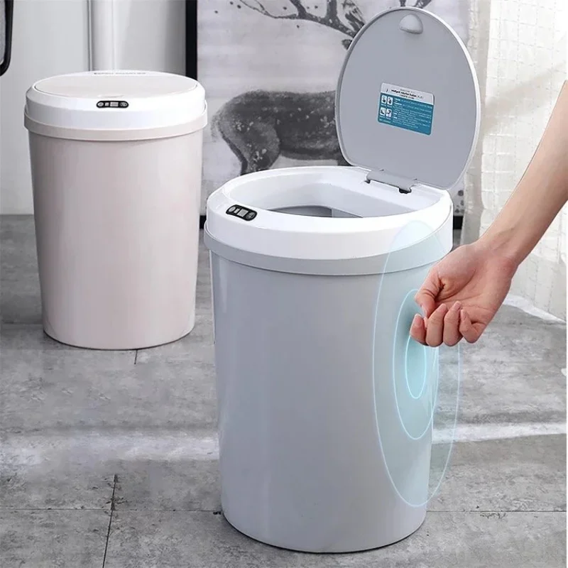 

12 Liters Trash With Sensor Opens And Close Automatic Bathroom Kitchen Trash Smart Opening The Stack Round White