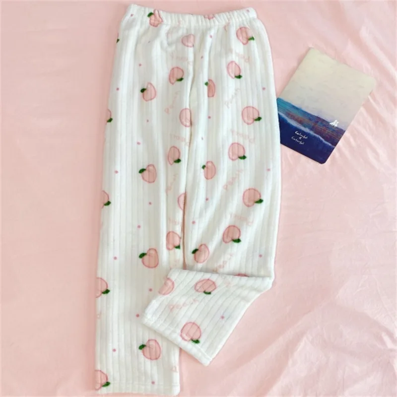 Autumn and Winter Women's New Pajama Pants Girls Student Sleeping Pants Warm Pants Coral Fleece Pants Thickened Warm Casual Home