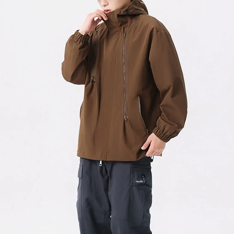 Spring Autumn Men's/Women's New Fashion Clothing Jackets hooded Youthful vitality Spliced Safari Style Pockets zipper Coats
