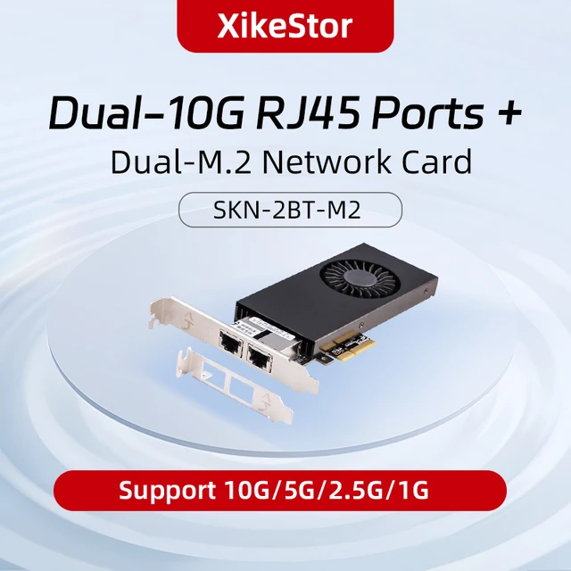 XikeStor 10 Гбит/с PCIE 3,0x4 с двумя портами RJ45 и двойной гибридной сетевой картой M.2 SSD с чипом Marvell AQC113C 1