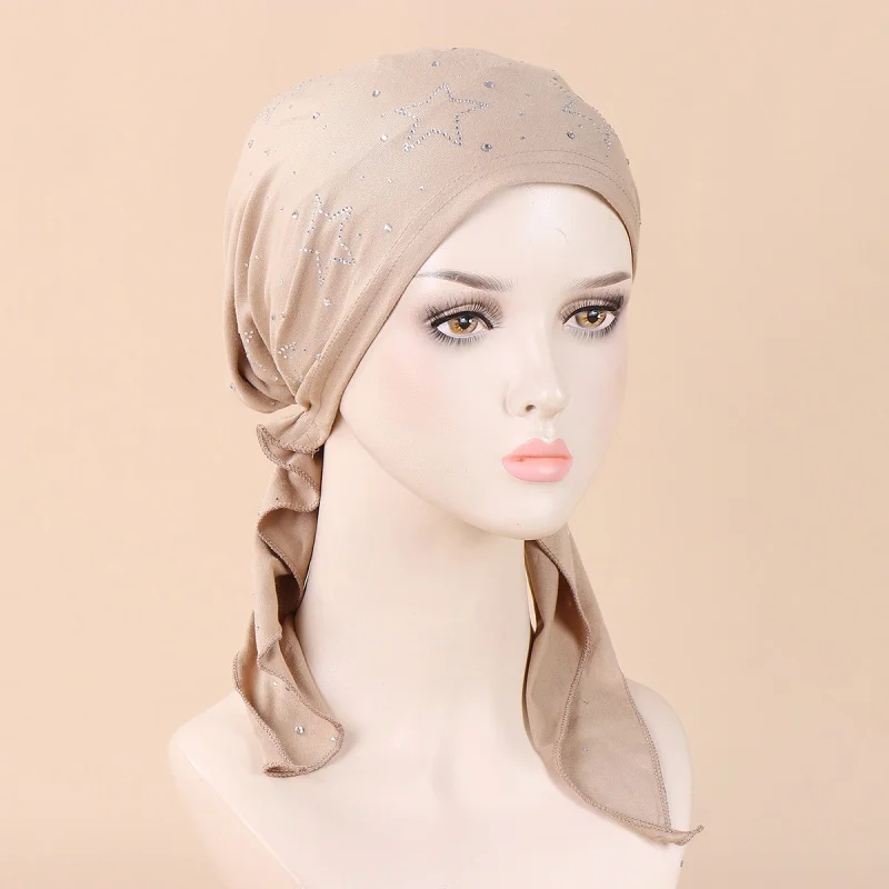 

Rhinestone Solid Color Base Women's Toe Cap Arabic Five-Pointed Star Small Braid Scarf