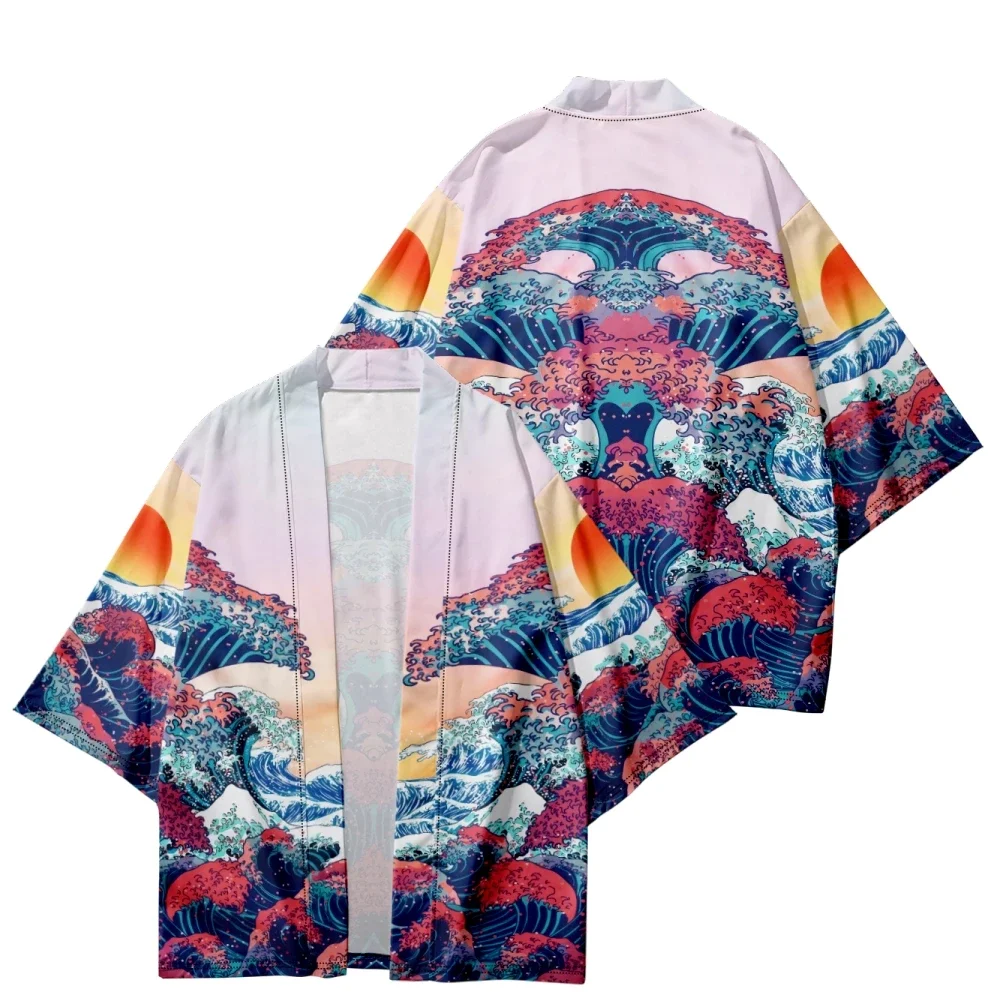 

Summer Creative Design Waves Print Japanese Haori Shirts Streetwear Men Women Traditional Cardigan Kimono Beach Yukata Plus Size