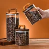 Coffee Bean Glass Sealed Jar with Wooden Lid Transparent Tea Grains Candy Jars Food Storage Containers Kitchen Storage Bottles 4