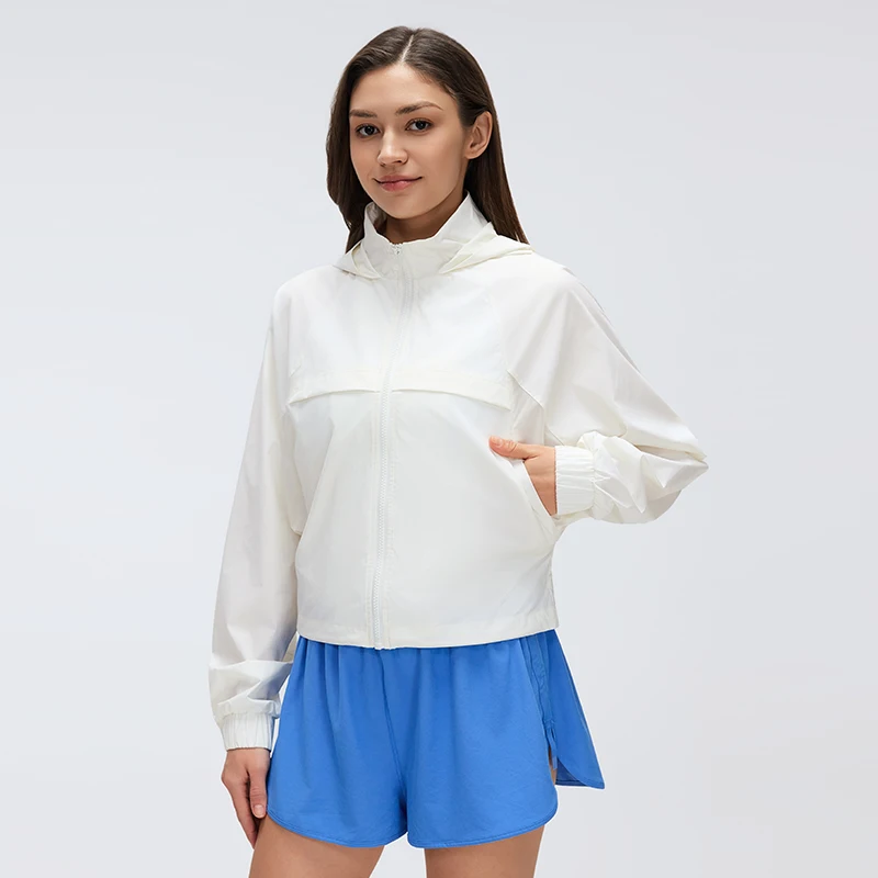 여성용 경량 지퍼업 스포츠 재킷 후드형 방풍 하이킹 재킷 발수 통기성 루즈핏 ..