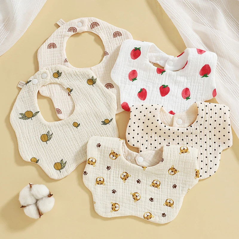 

6 Layers Cotton Gauze Flower Shape Bib Saliva Towel 360 Degree Baby Bib Cute Print Newborn Infant Feeding Bibs for Baby