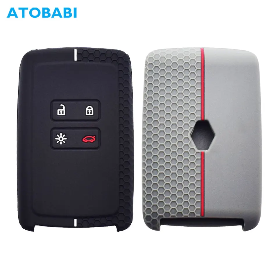 2-delige autosleutelhoes compatibel met Renault 4-knops smart key autosleutel (alleen Keyless Go) met sleutelhanger sleutelhoes sleutelhoes voor Clio/Espace 5/Master Bus/Talisman (oranje