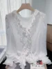Ele Lace Floral Long Sve Women's irt Spring 2026 Slimming Beautiful Top Button up V Ne Cardigan Sle Ruffle Hem