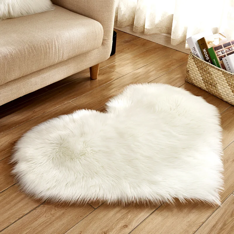 Small Size Heart Shaped Fluffy Rug Shaggy Faux Wool Carpet Sofa Cushion Living Room Bedroom Decorative Floor Mats 6