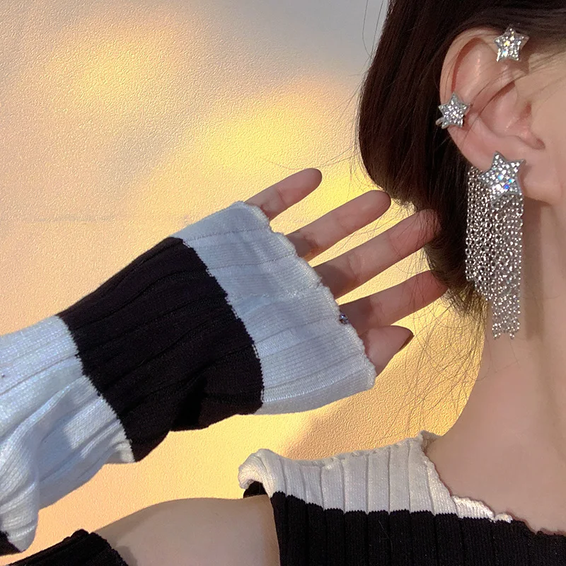 

Korean New Ins Tide Net Red Without Ear Hole Ear Hanging Earrings Set With Diamond Tassel Matching Temperament Ear Stud
