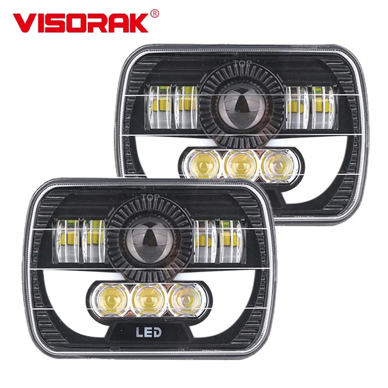 

VISORAK 8x6 7 Inch Car Truck LED Headlight 12V 24V 6000K DRL Angel Eye Square Front Headlamp for Volvo Jeep Cherokee Pickup Bus