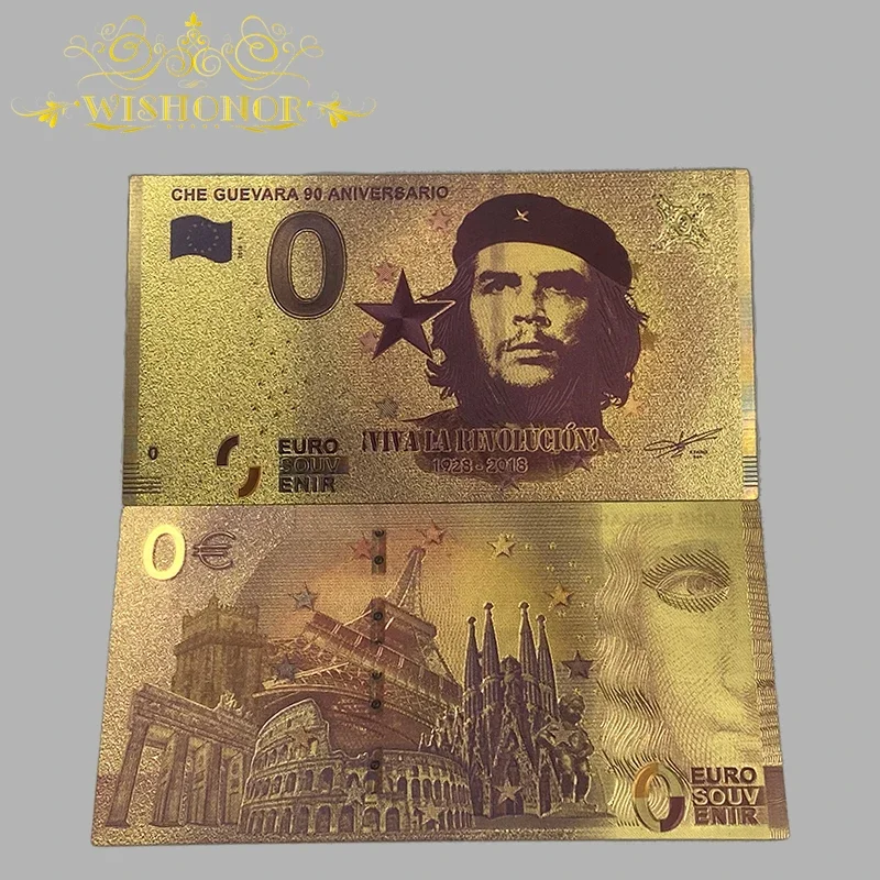 

10pcs/lot New Design Euro CHE GUEVARA Banknote 0 Euro Gold Banknote in 24K Gold Plated For Collection