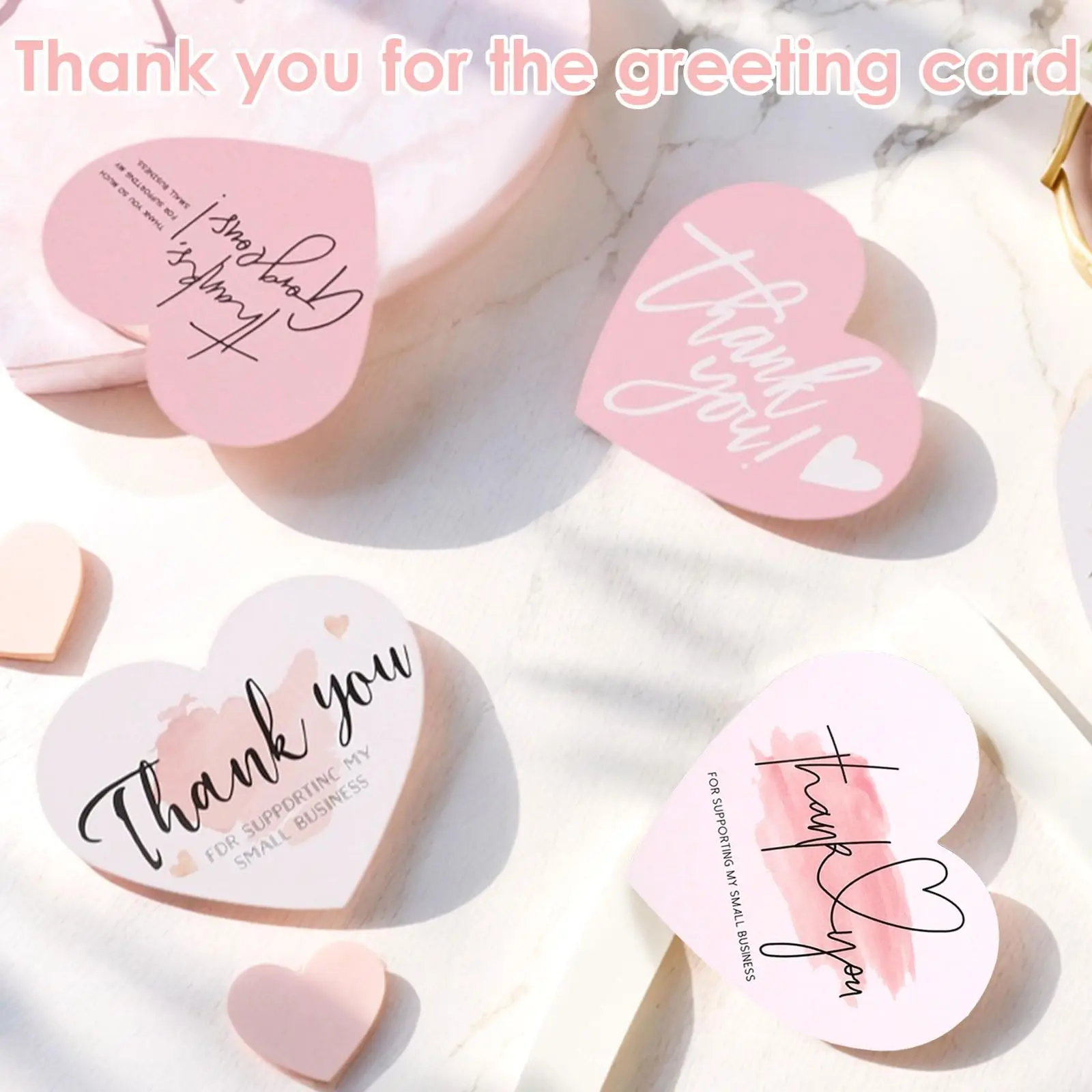 50/100 Stück Dankeskarten zur Unterstützung meines kleinen Unternehmen, Papierkarten, rosa Liebe, herzförmige Dankesetiketten, Geschenk-Grußkarten-Set – Detail 2