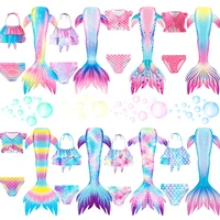 3Pcs Girls Mermaid Tail Swimsuit Kids Cosplay Costume Children Gift Fantasy Swimwear Princess Beach Party Clothing